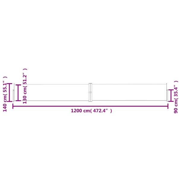 vidaXL Infällbar sidomarkis 140x1200 cm brun Brun