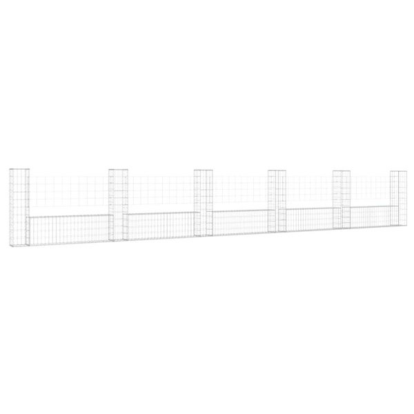 vidaXL U-formad gabionkorg med 6 stolpar järn 620x20x100 cm Silver