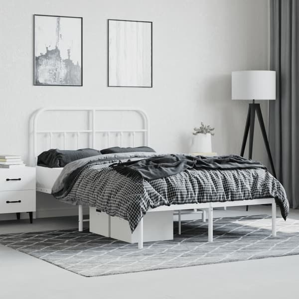 vidaXL Sängram med huvudgavel metall vit 120x190 cm Vit
