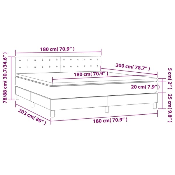 vidaXL Ramsäng med madrass mörkgrå 180x200 cm sammet Grå