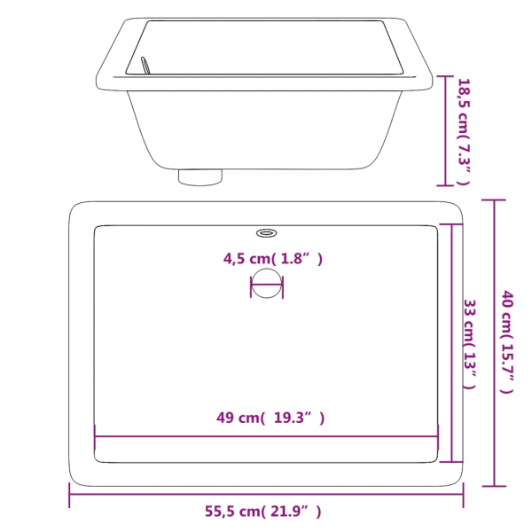 vidaXL Handfat vit 55,5x40x18,5 cm rektangulär keramik Vit