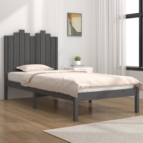 vidaXL Sängram grå massiv furu 100x200 cm enkelsäng Grå