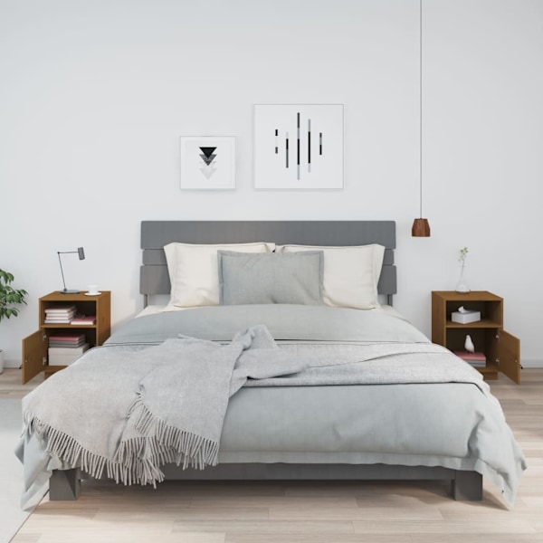 vidaXL Sängbord 2 st honungsbrun 40x34x55 cm massiv furu Brun