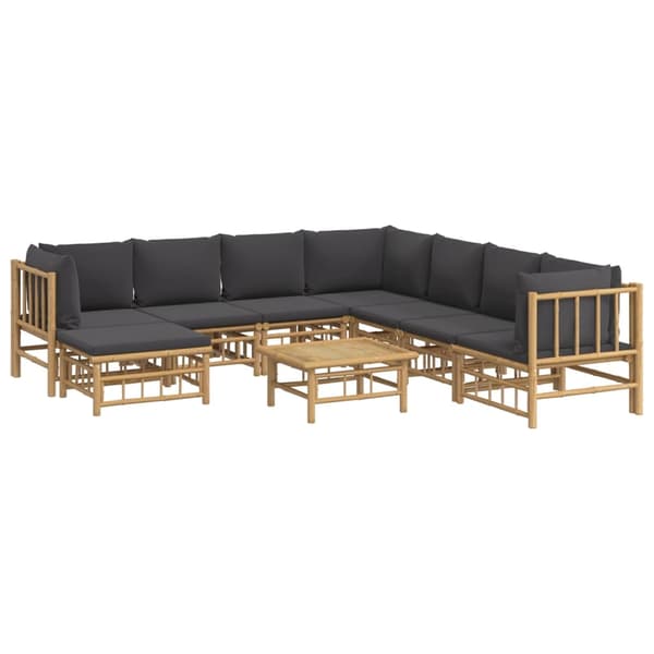 vidaXL Loungegrupp 9 delar mörkgrå dynor bambu Brun