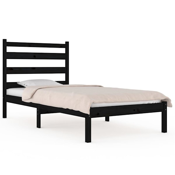 vidaXL Sängram svart massiv furu 100x200 cm enkelsäng Svart
