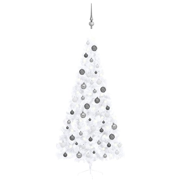 vidaXL Belyst halv plastgran med kulor vit 210 cm Vit