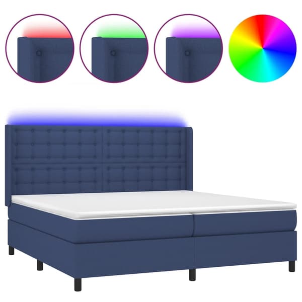 vidaXL Ramsäng med madrass & LED blå 200x200 cm tyg Blå