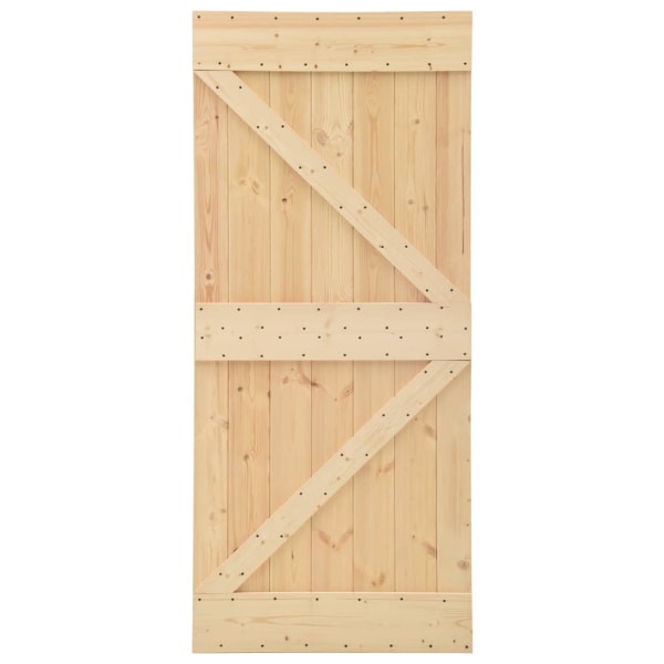 vidaXL Skjutdörr med beslag 90x210 cm massiv furu Brun