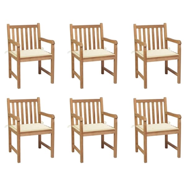 vidaXL Trädgårdsstolar 6 st med gräddvita dynor massiv teak Creme