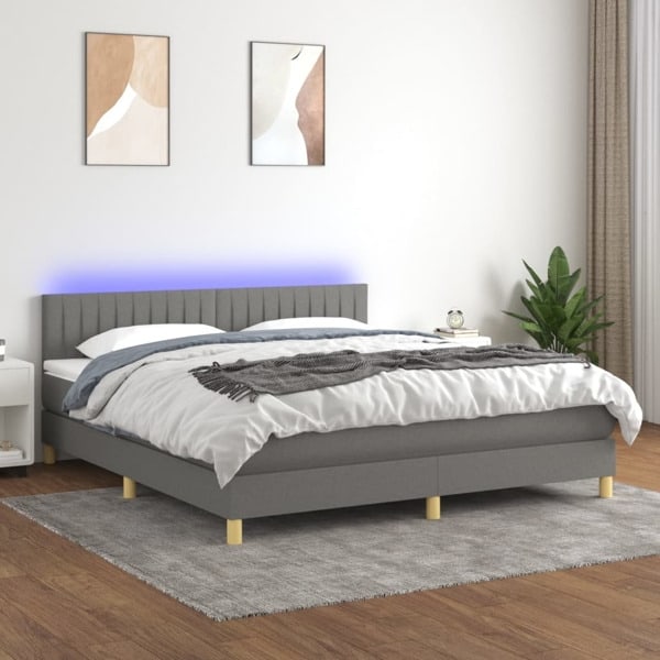 vidaXL Ramsäng med madrass & LED mörkgrå 160x200 cm tyg Grå