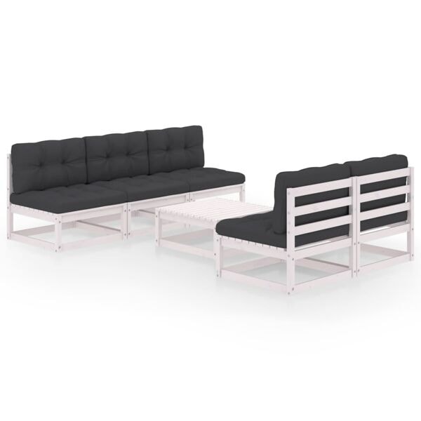 vidaXL Loungegrupp med dynor 6 delar massiv furu Vit
