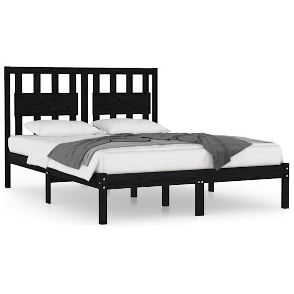 vidaXL Sängram svart massiv furu 150x200 cm Svart