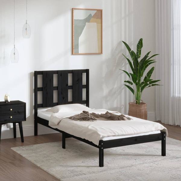 vidaXL Sängram svart massiv furu 100x200 cm enkelsäng Svart