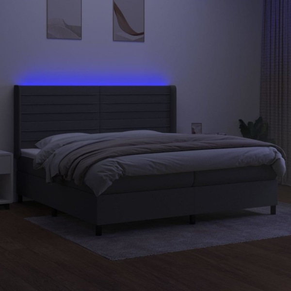 vidaXL Ramsäng med madrass & LED mörkgrå 200x200 cm tyg Grå