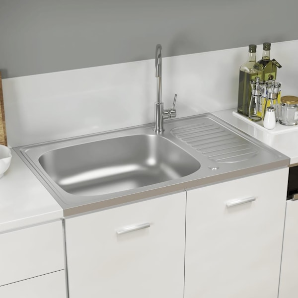 vidaXL Diskho med avrinningsyta silver 800x500x155 mm rostfritt stål Silver