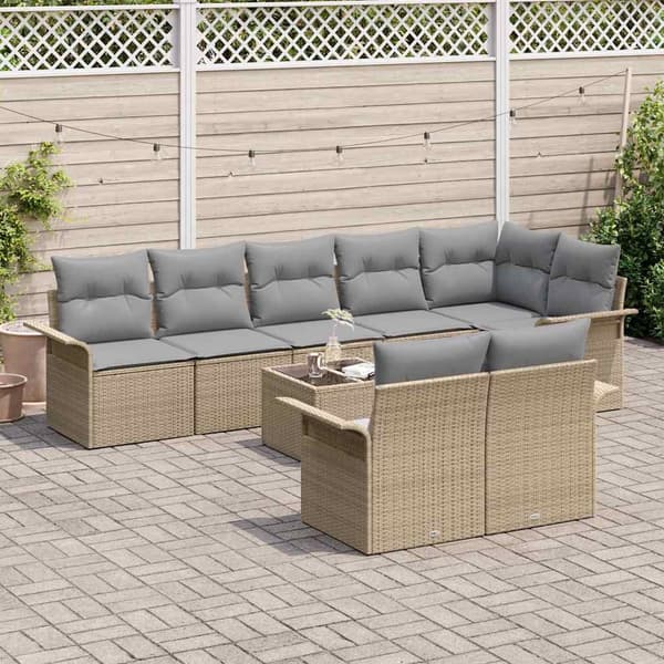 vidaXL Trädgårdsoffset 9 st Beige konstrotting Beige