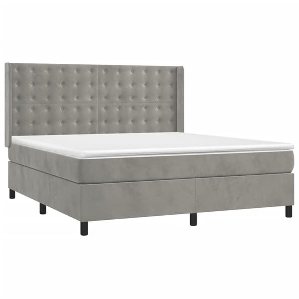vidaXL Ramsäng med madrass & LED ljusgrå 160x200 cm sammet Grå