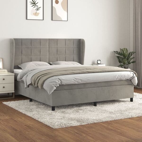 vidaXL Ramsäng med madrass ljusgrå 160x200 cm sammet Grå