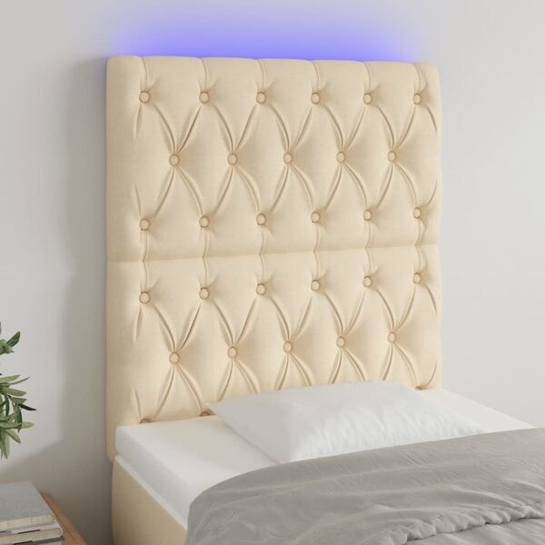 vidaXL Sänggavel LED gräddvit 80x7x118/128 cm tyg Kräm