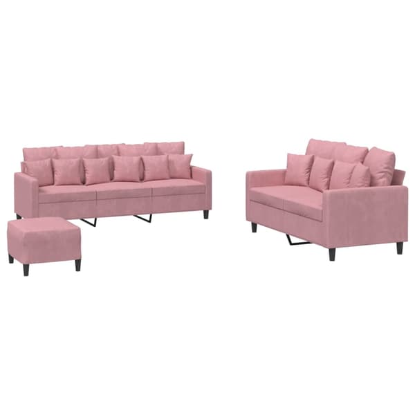 vidaXL Soffgrupp med dynor 3 delar rosa sammet Rosa