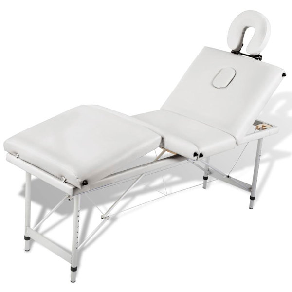 vidaXL Hopfällbar massagebänk med 4 sektioner aluminiumram grädd Vit