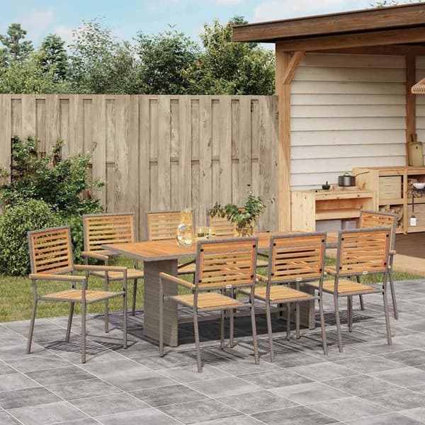 vidaXL Trädgårdsmöbelset 9 pcs Grå och Brun konstrotting Grå