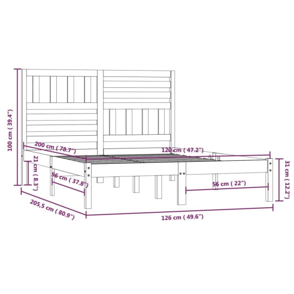 vidaXL Sängram honungsbrun massiv furu 120x200 cm enkelsäng Brun