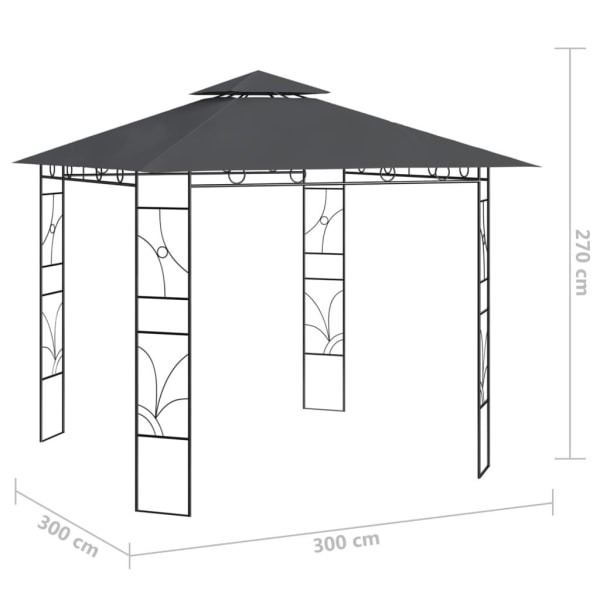 vidaXL Paviljong 3x3x2,7 m antracit 160 g/m² Antracit