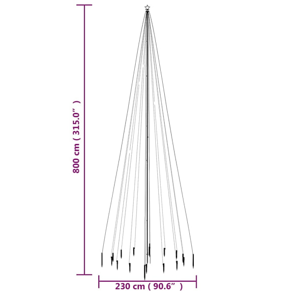 vidaXL Julgran med markspett 1134 färgglada lysdioder 800 cm Flerfärgsdesign