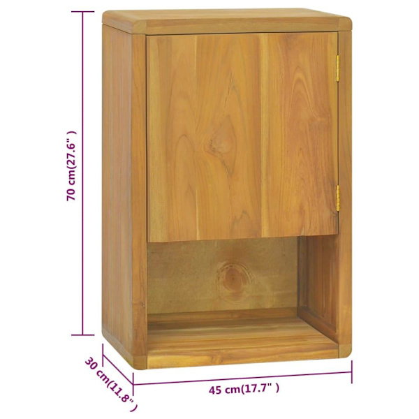 vidaXL Väggmonterat badrumsskåp 45x30x70 cm massiv teak Brun