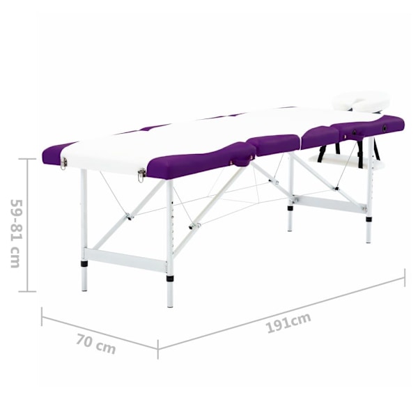 vidaXL Hopfällbar massagebänk 4 sektioner aluminium vit och lila Vit