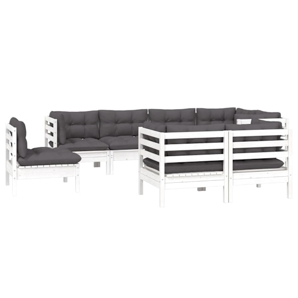 vidaXL Loungegrupp med dynor 8 delar vit massiv furu Vit