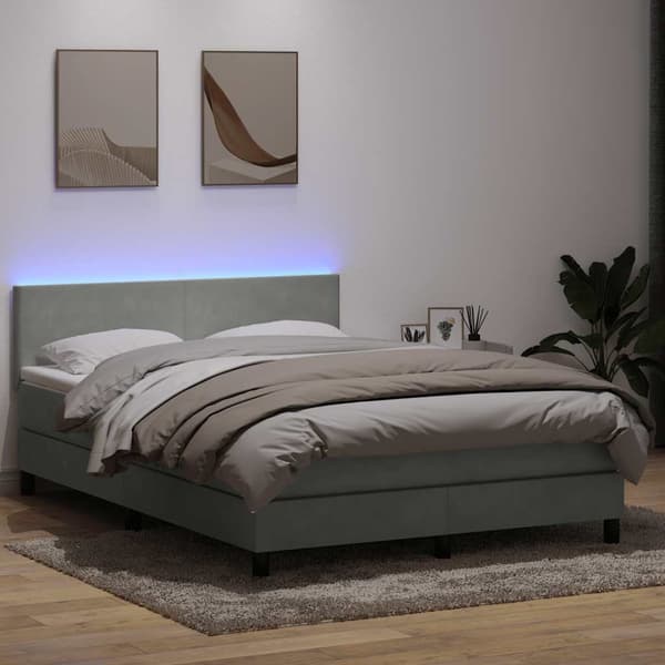 vidaXL Ramsäng med madrass ljusgrå 160x220 cm sammet Grå