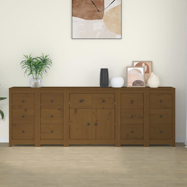 vidaXL Skänk honungsbrun 230x35x80 cm massiv furu Brun