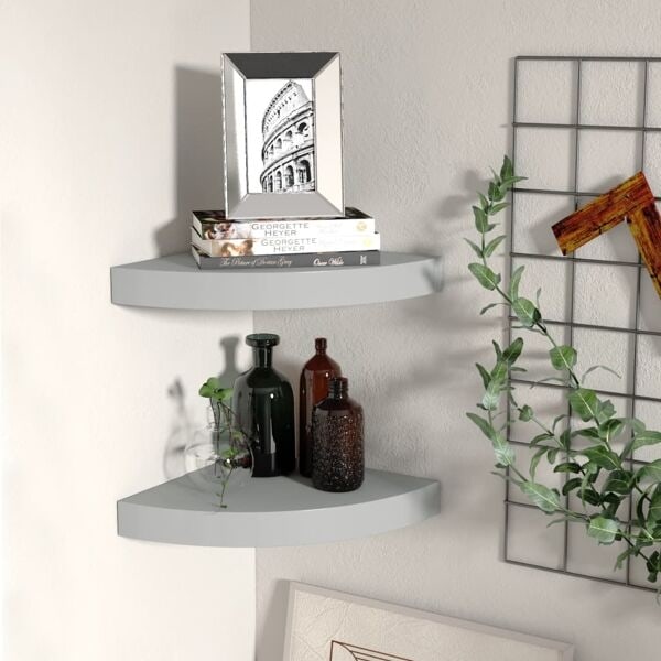 vidaXL Svävande hörnhyllor 2 st grå 25x25x3,8 cm MDF grå