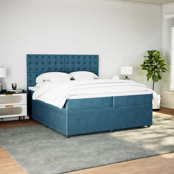 vidaXL Ramsäng med madrass mörkblå 200x200 cm sammet Blå