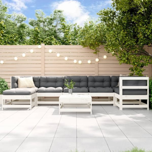 vidaXL Loungegrupp för trädgården med dynor 8 delar vit massivt Vit