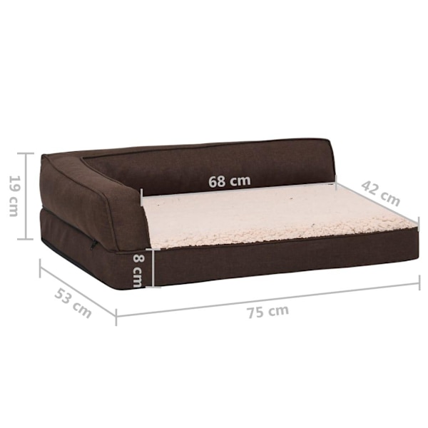 vidaXL Ergonomisk hundmadrass 75x53 cm linnelook fleece brun Brun
