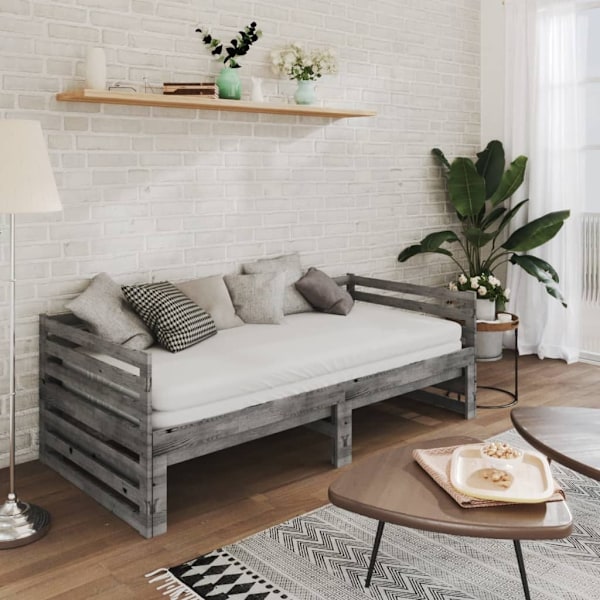 vidaXL Dagbädd grå massiv furu 2x(90x200) cm grå