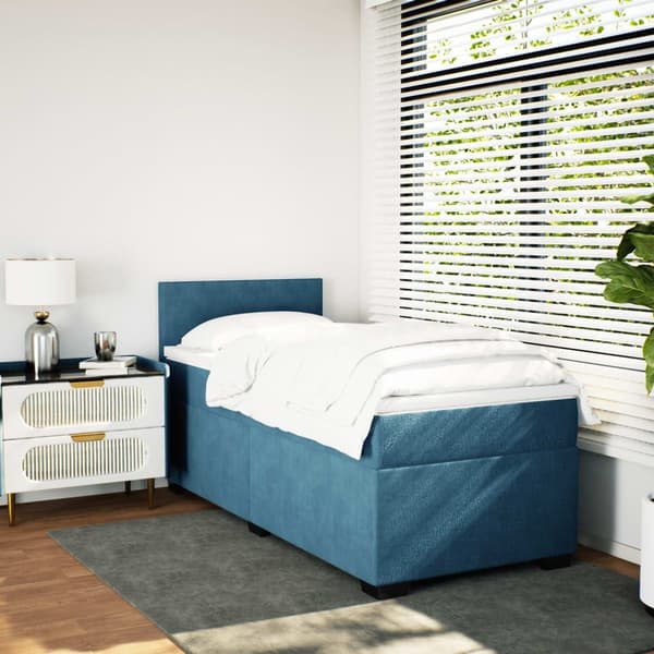 vidaXL Ramsäng med madrass blå 90x190 cm sammet Blå