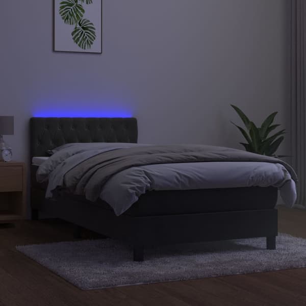 vidaXL Ramsäng med madrass & LED mörkgrå 100x200 cm sammet Grå