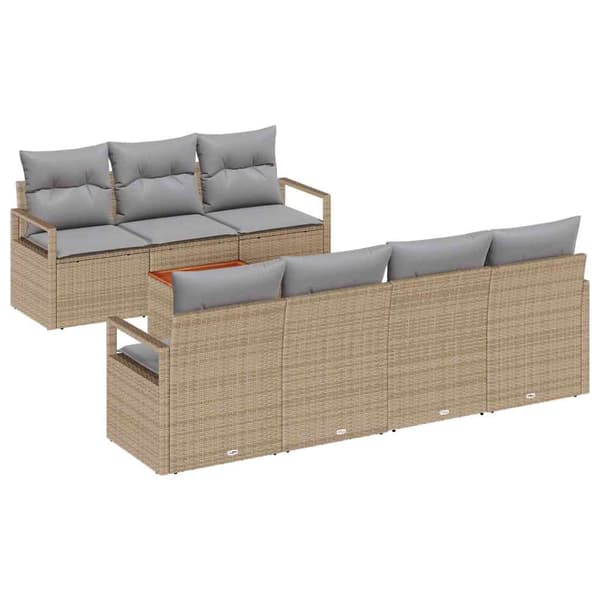 vidaXL Trädgårdsoffset 8 st Beige konstrotting Beige
