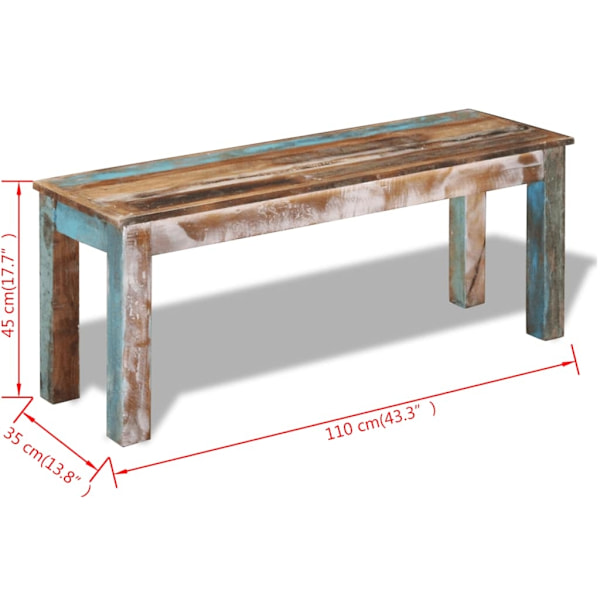 vidaXL Bänk i massivt återvunnet trä 110x35x45 cm multifärg