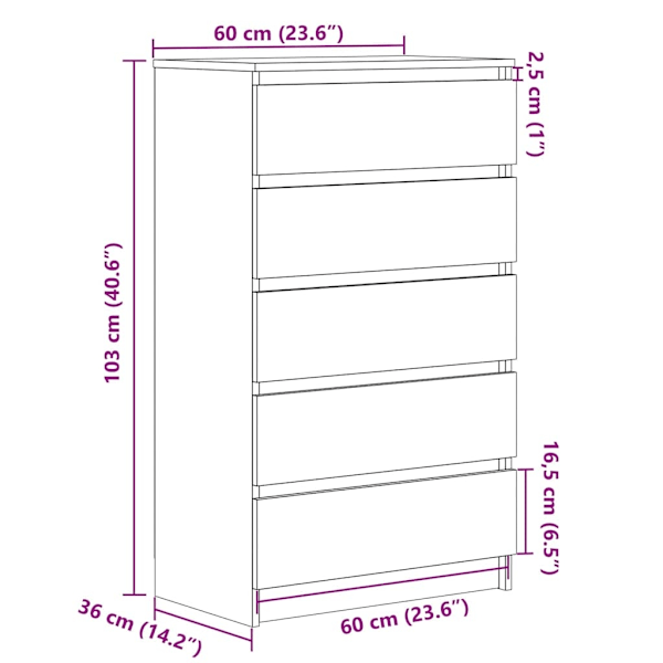 vidaXL Byrå vit 60x36x103 cm konstruerat trä Vit
