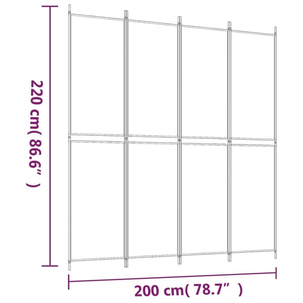 vidaXL Rumsavdelare 4 paneler vit 200x220 cm tyg Vit