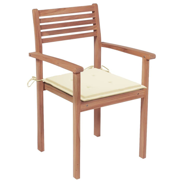 vidaXL Stapelbara trädgårdsstolar med dynor 6 st massiv teak Creme