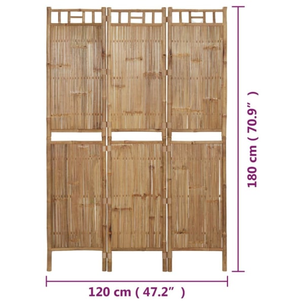 vidaXL Rumsavdelare 3 paneler bambu 120x180 cm Brun