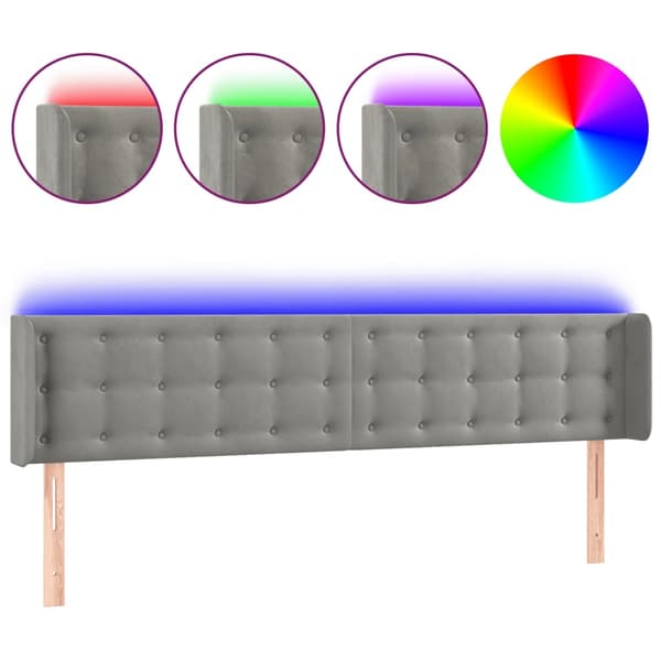 vidaXL Sänggavel LED ljusgrå 183x16x78/88 cm sammet Grå