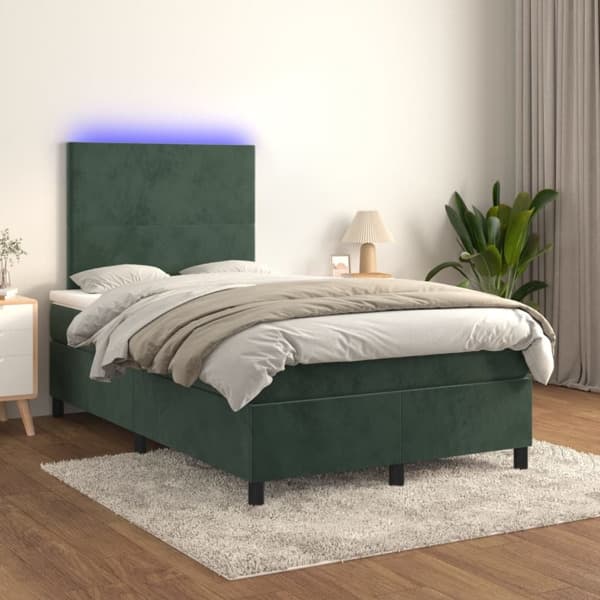 vidaXL Ramsäng med madrass & LED mörkgrön 120x200 cm sammet Grön