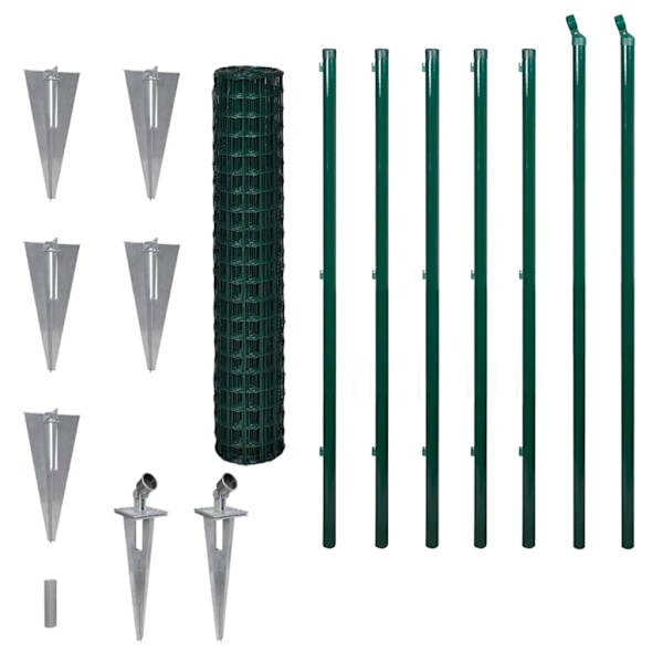 vidaXL Stängsel set 10x1,5 m, 16 delar Grön